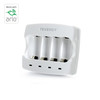 Tenergy battery charger with four slots and Arlo logo for owners of wire-free security cameras.