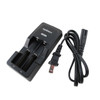 Compact lithium battery charger including a detachable AC power cord designed for portable energy management.