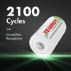 D size rechargeable batteries offering up to 2100 cycles to provide long-lasting reusability for everyday home appliances.