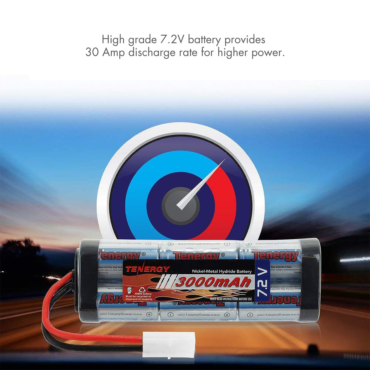 Tenergy 3000mAh NiMH battery pack with rapid charge capability for high performance RC hobbies.