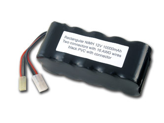 Tenergy 12V 10000mAh NiMH Battery Pack, 10S1P, 120.0Wh, 10A Rate. Custom NTC, PTC, connectors, or configs available.
