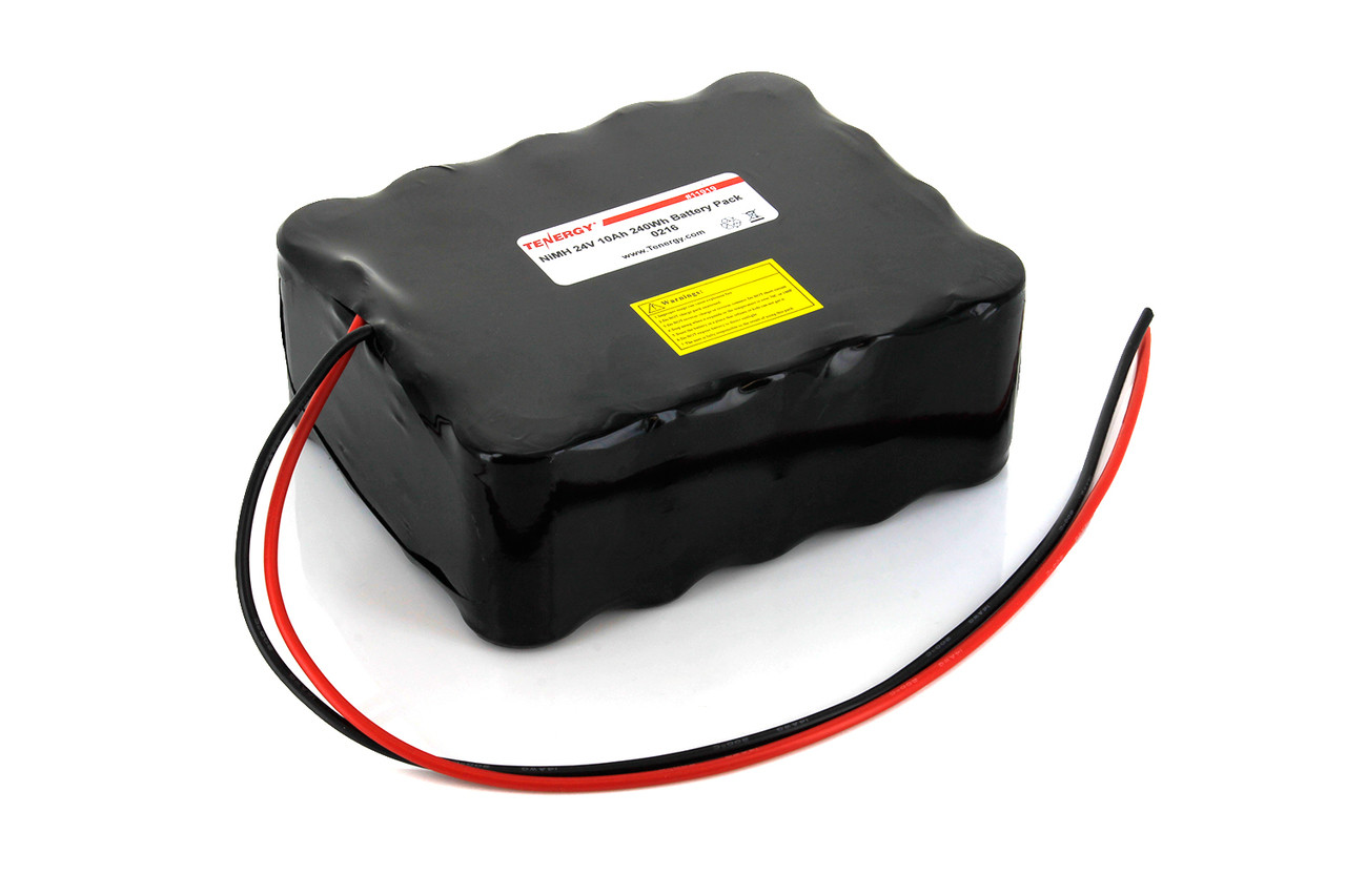 Tenergy 24V 10000mAh NiMH Battery Pack, 20S1P, 240.0Wh, 10A Rate. Custom NTC, PTC, connectors, or configs available.