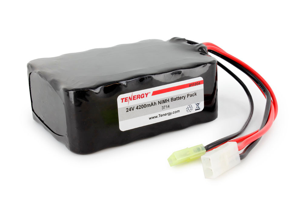 Tenergy 24V 4200mAh NiMH Battery Pack, 20S1P, 100.8Wh, 30A Rate. Custom NTC, PTC, connectors, or configs available.