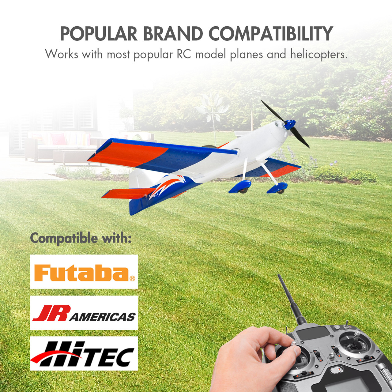 Tenergy 4.8V receiver battery compatible with Futaba and JR Americas brands for popular RC model planes and helicopters.