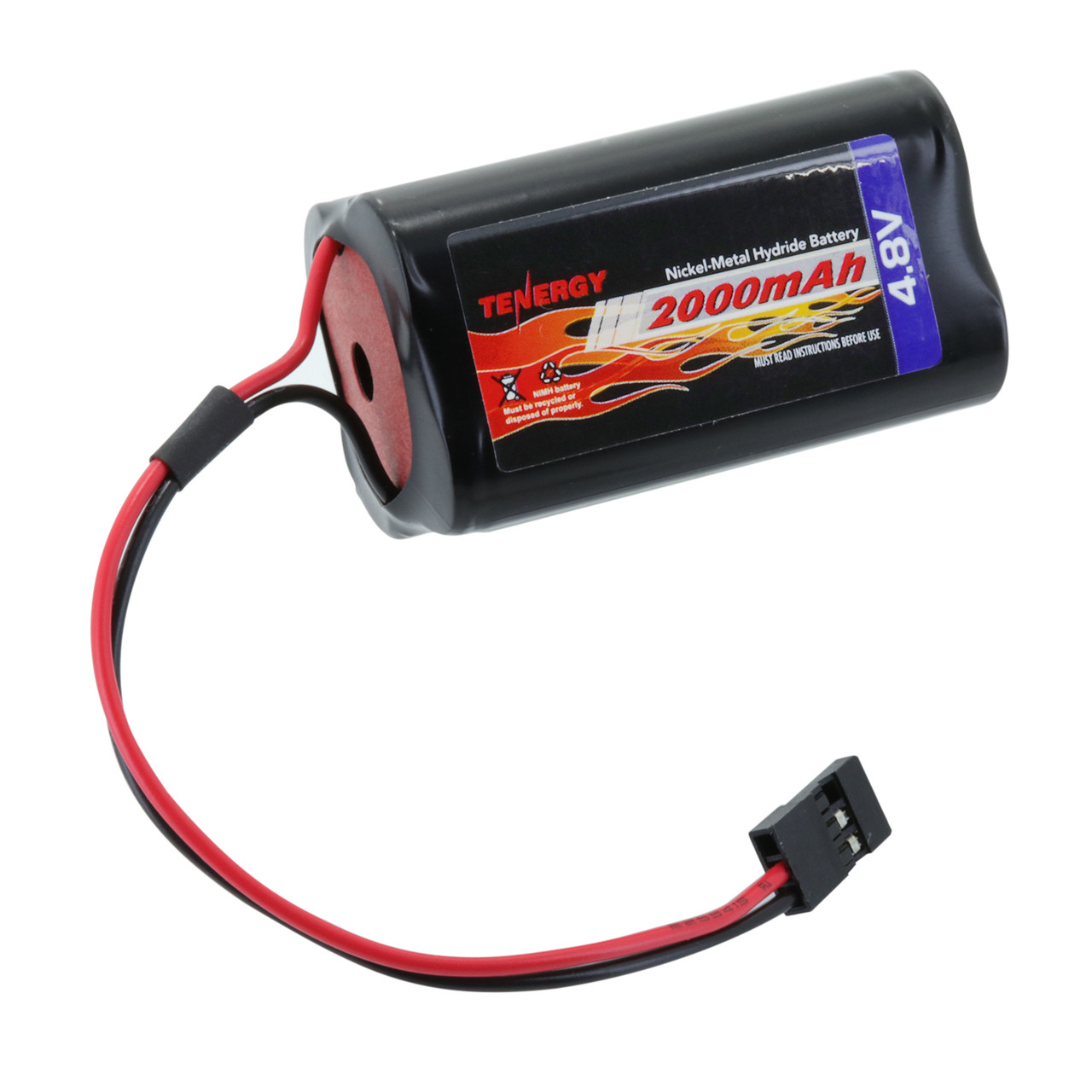 Rechargeable 2000mAh battery pack with a universal Hitec connector designed for remote control hobbyist applications.