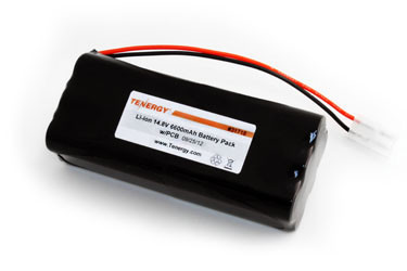 Tenergy 18650 14.8V 6600mAh Battery Pack with PCB, 4S3P, 97.68Wh, 6A. Custom NTC, PTC, connectors, or configs available.