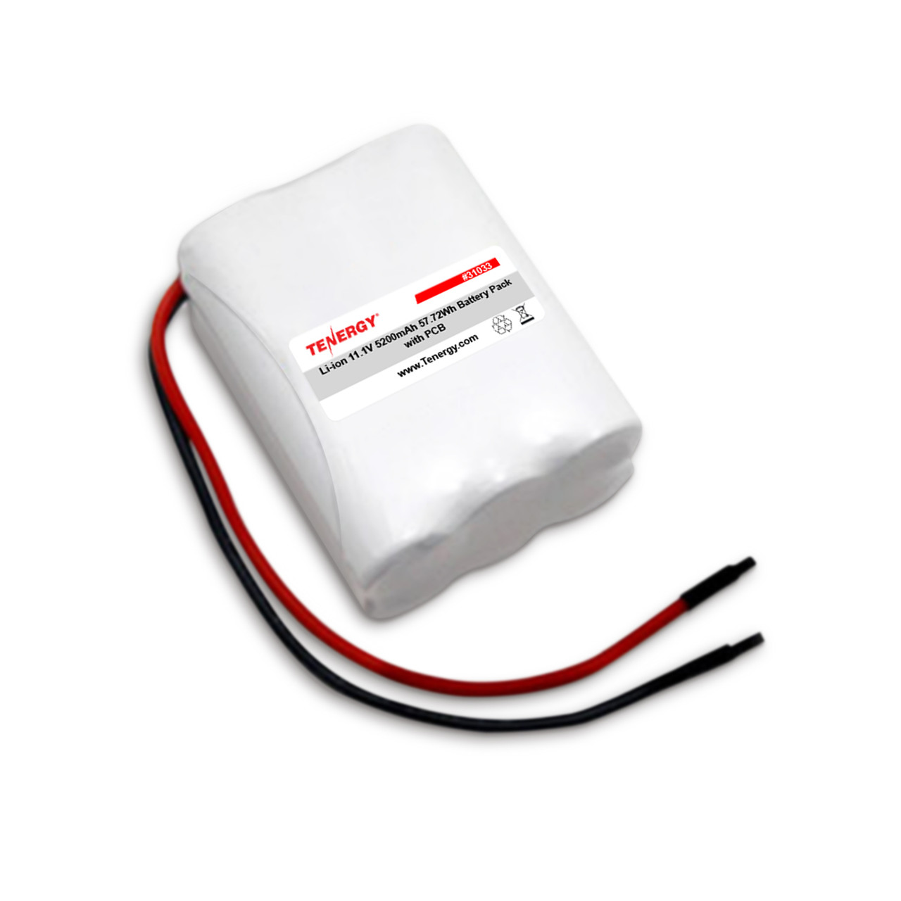 Tenergy Li-ion 18650 11.1V 5200mAh Battery Pack with PCB, 3S2P, 57.72Wh. Custom NTC, PTC, connectors, or configs available.