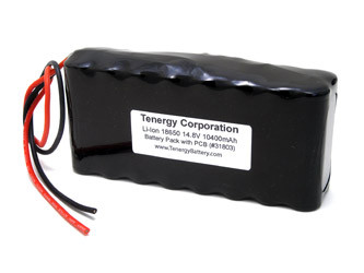 Tenergy Li-ion 18650 14.8V 10400mAh Battery Pack with PCB, DGR-A. Custom NTC, PTC, connectors, or configs available.