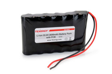 Tenergy Li-ion 18650 22.2V 2600mAh Battery Pack with PCB, 6S1P, 57.72Wh. Custom NTC, PTC, connectors, or configs available.