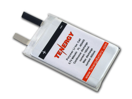 Tenergy 900mAh Lithium polymer cell featuring flat solder tabs designed for custom battery pack assembly applications.