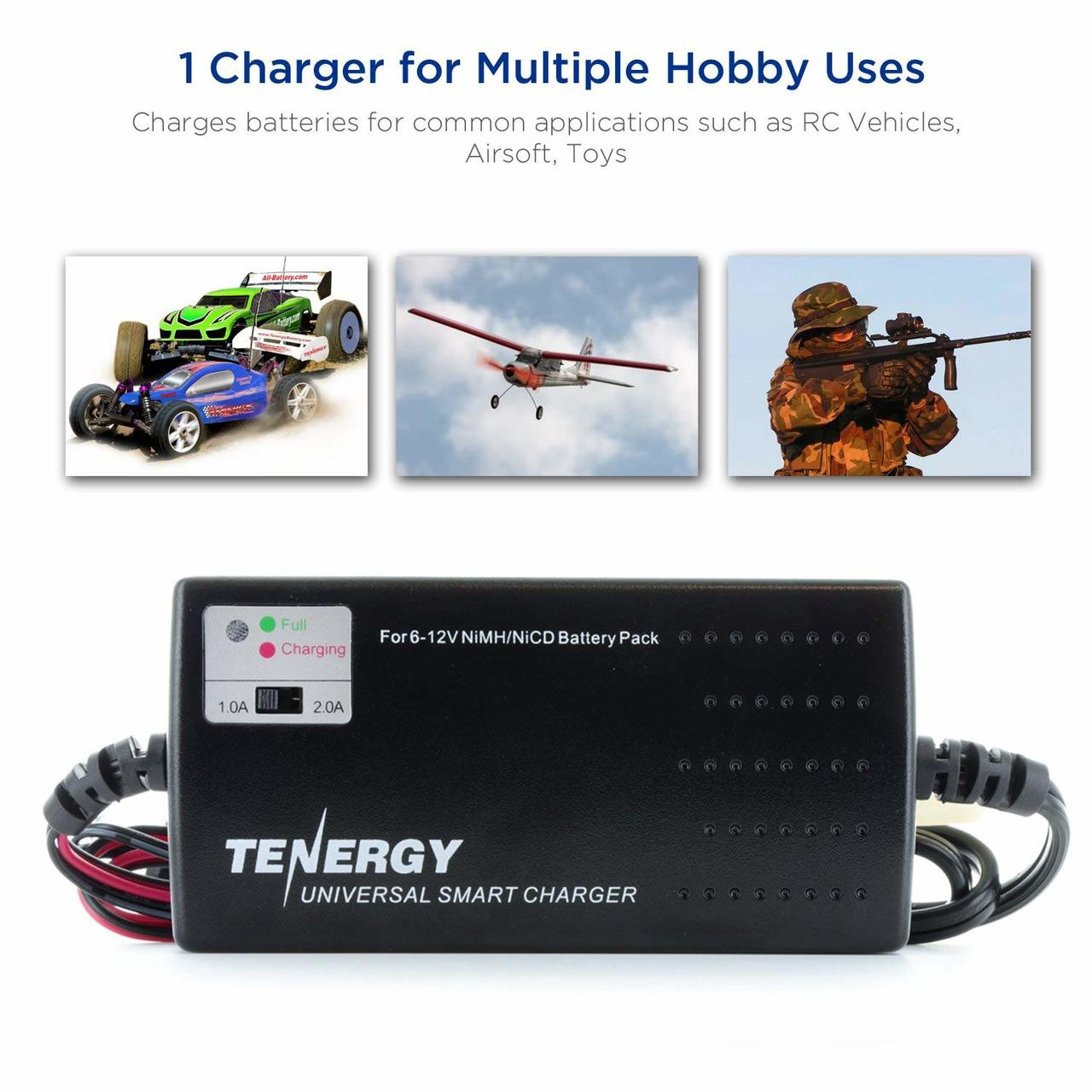 Multipurpose RC charger suitable for powering hobby vehicles, airsoft guns, and toys.