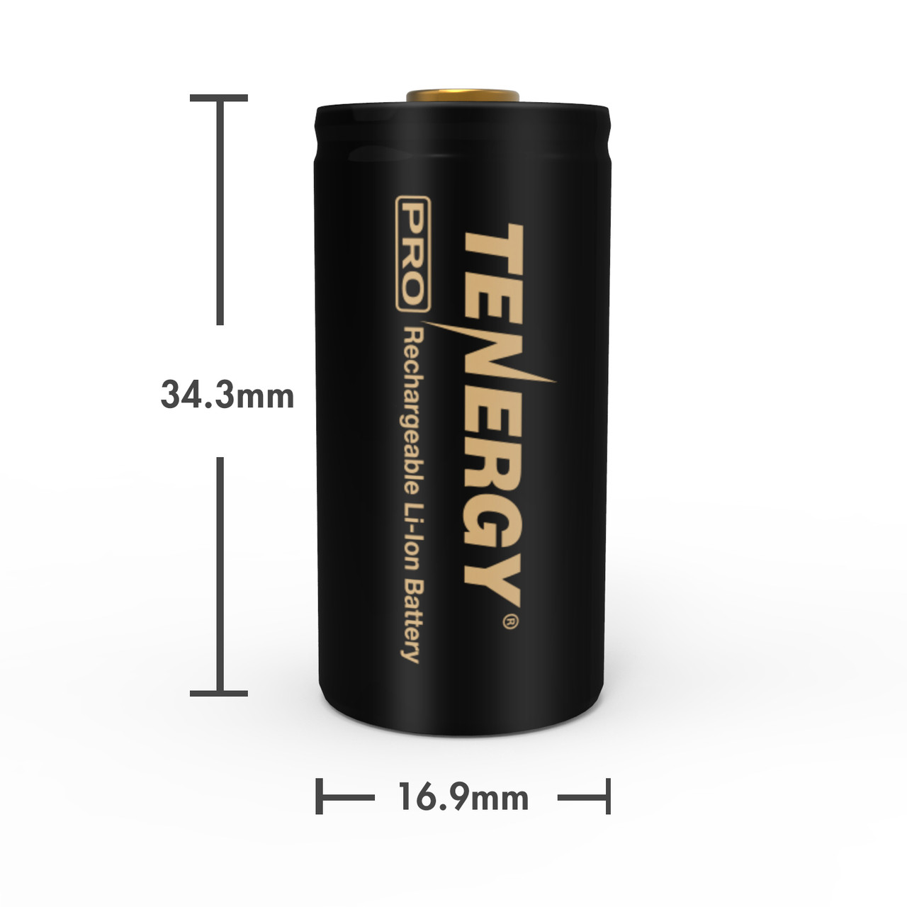 Compact 3.7V Li-ion battery measuring 16.9mm by 34.3mm designed for high-performance electronic devices.
