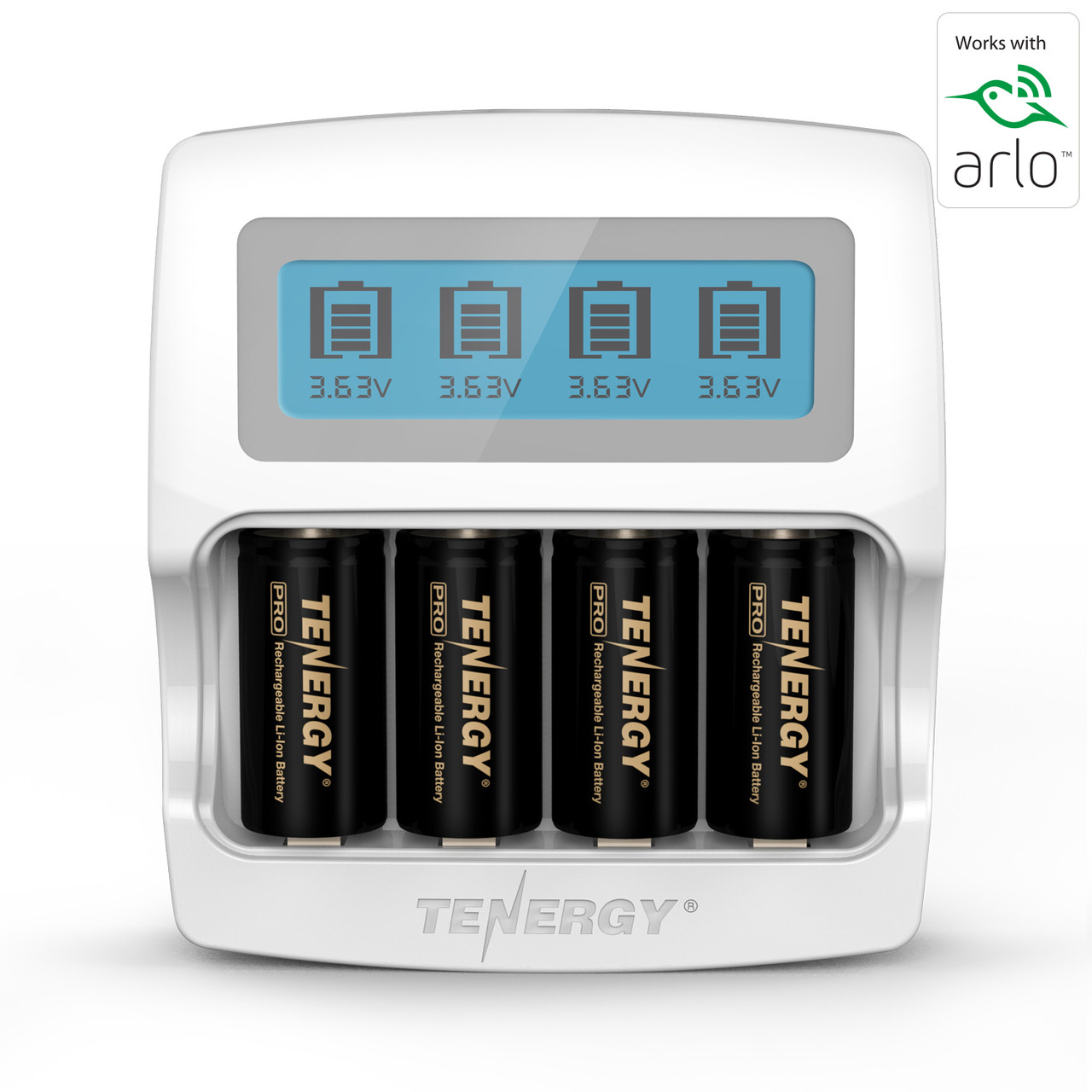 Premium High Capacity Rechargeable Batteries (4-Pack and Charger) Arlo Certified Li-ion 3.7V 750mAh and Smart Fast Charger with LCD