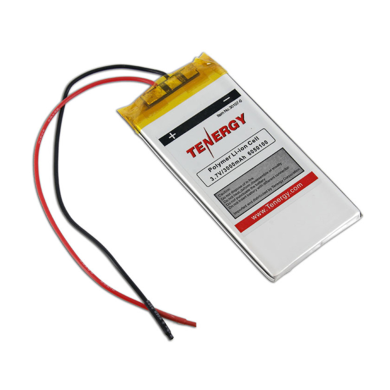 This Tenergy Li-PO battery features pre-attached wire leads for easy integration into portable device repairs.