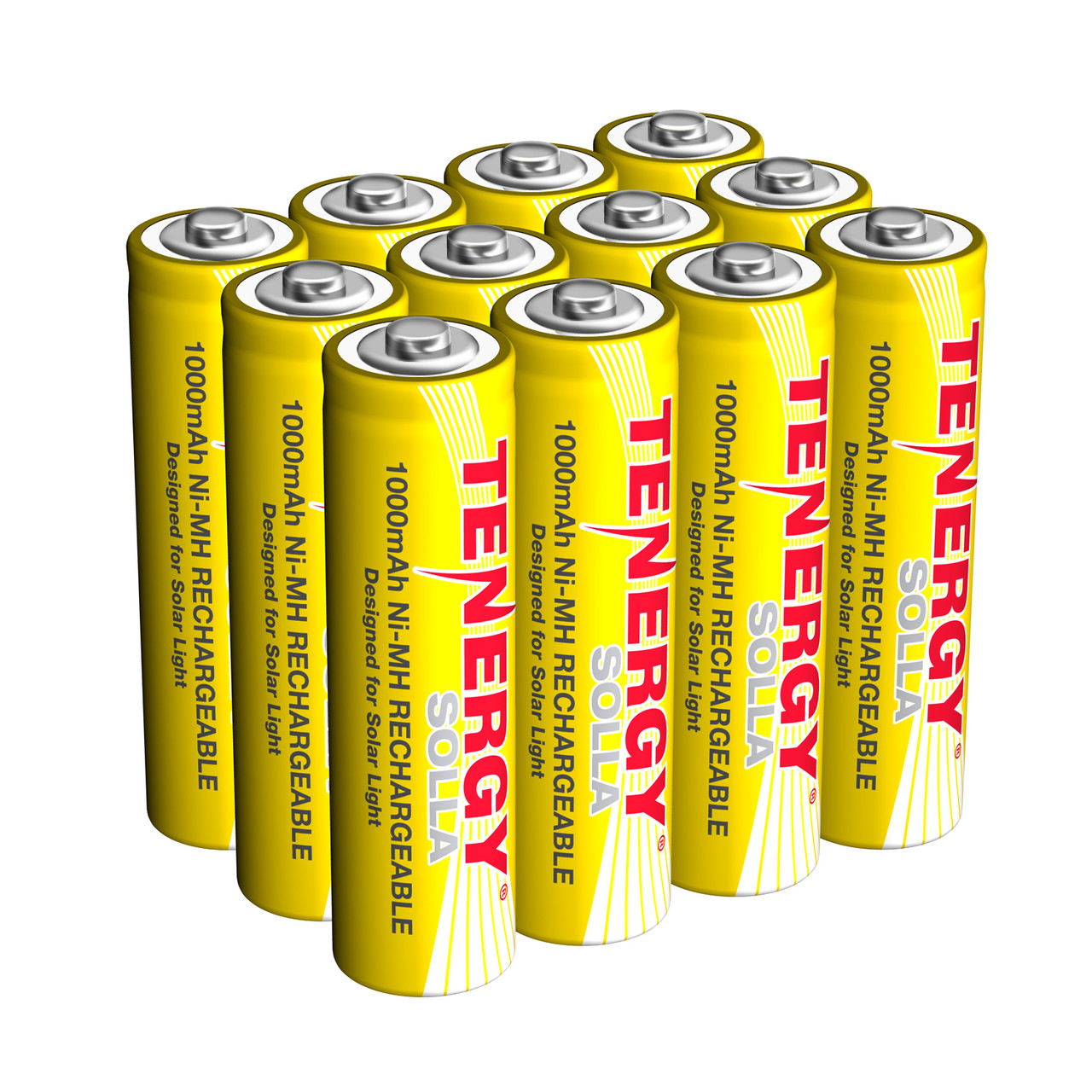 Tenergy Solla NiMH rechargeable batteries featuring a 1000mAh capacity for powering multiple outdoor solar garden lights.