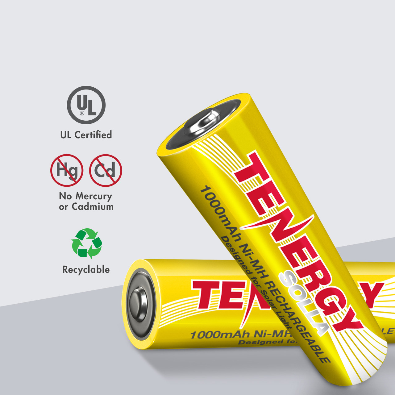 Tenergy Solla Rechargeable NiMH AA Battery, 1000mAh Solar Batteries for Solar Garden Lights, 24 PCS, UL Certified