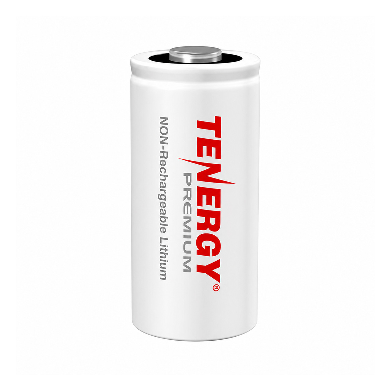 Tenergy Premium CR123A 3V lithium battery for high-drain electronic applications.