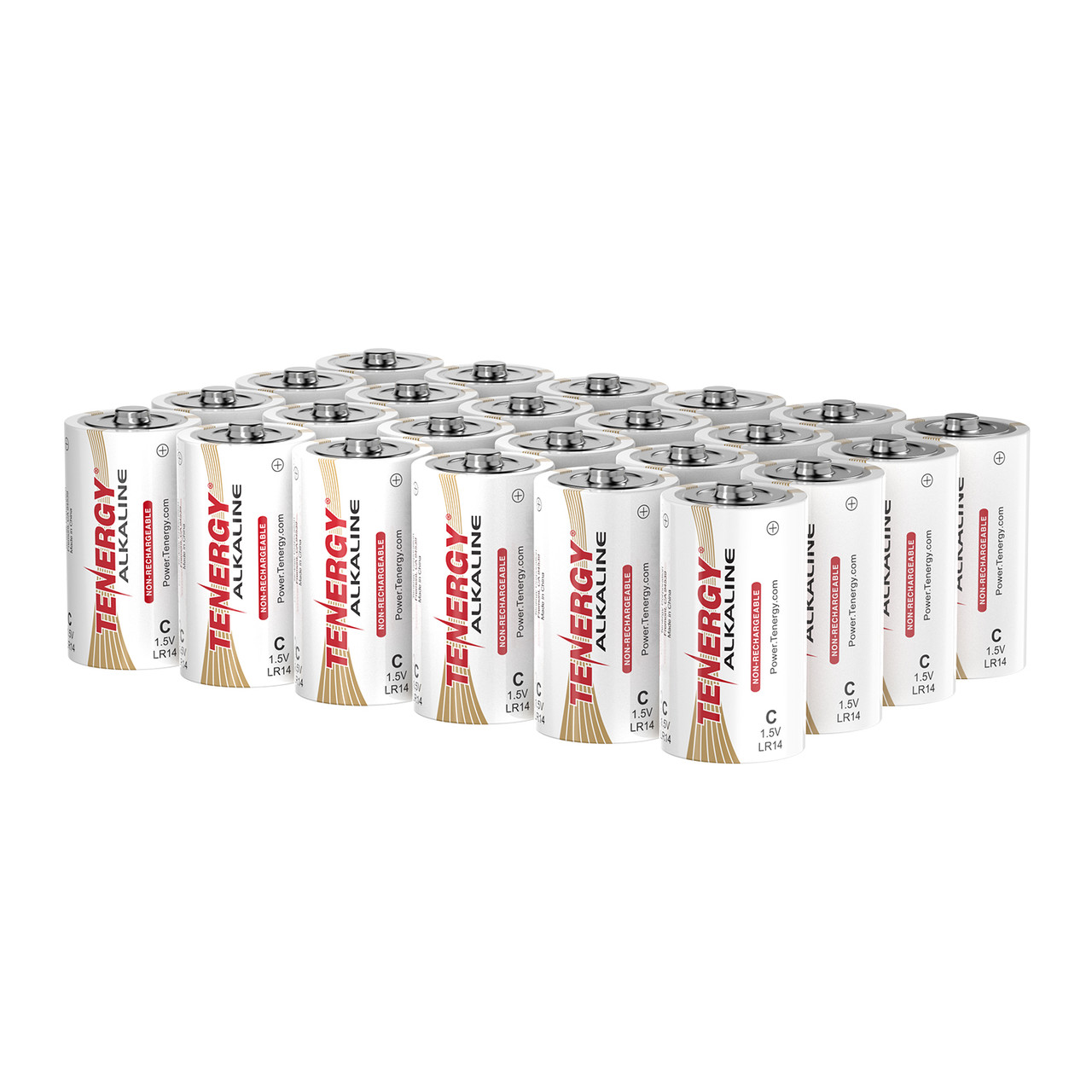24 Tenergy C alkaline batteries in a bulk pack provide reliable power for high-drain electronic devices.