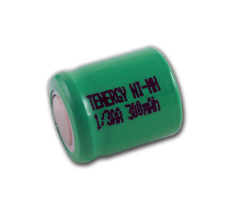 Tenergy 1/3AA 300mAh NiMH Flat Top Rechargeable Battery Without Tabs