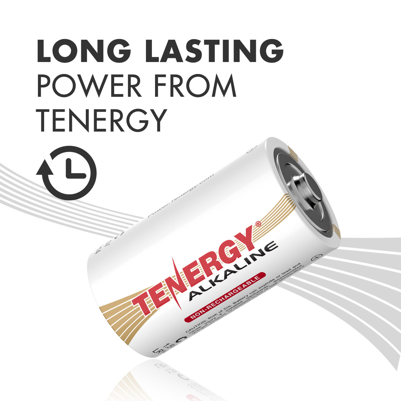 A long-lasting Tenergy alkaline battery features a non-rechargeable design for consistent performance.