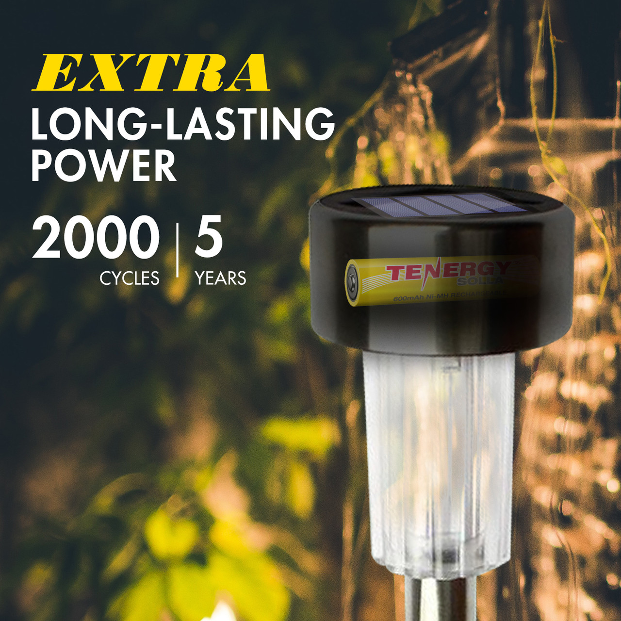 Long-lasting AAA solar battery offering 2000 recharge cycles to provide years of sustainable energy for residential landscape lighting.