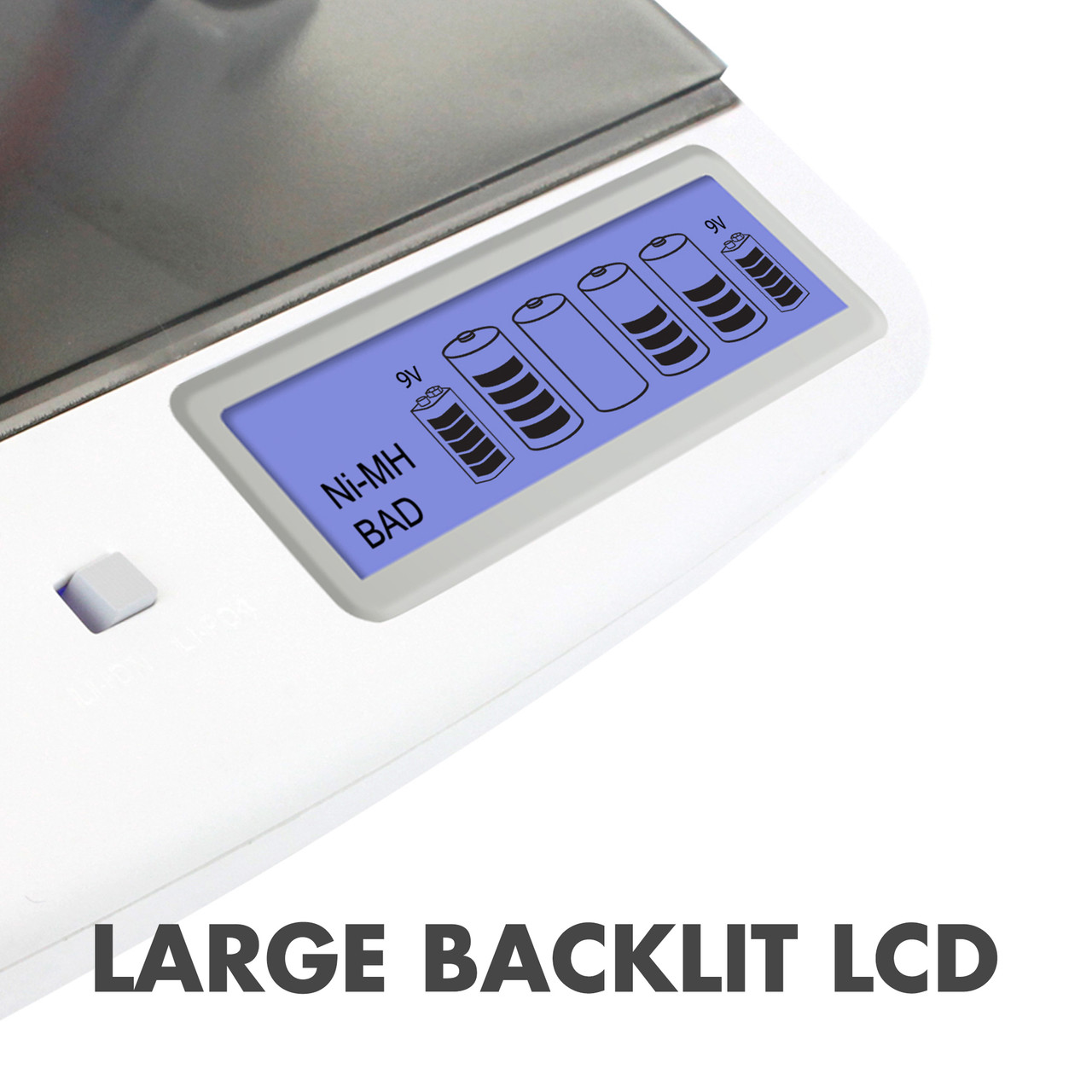 Large backlit LCD display provides real-time battery health diagnostics for technical hobbyists.