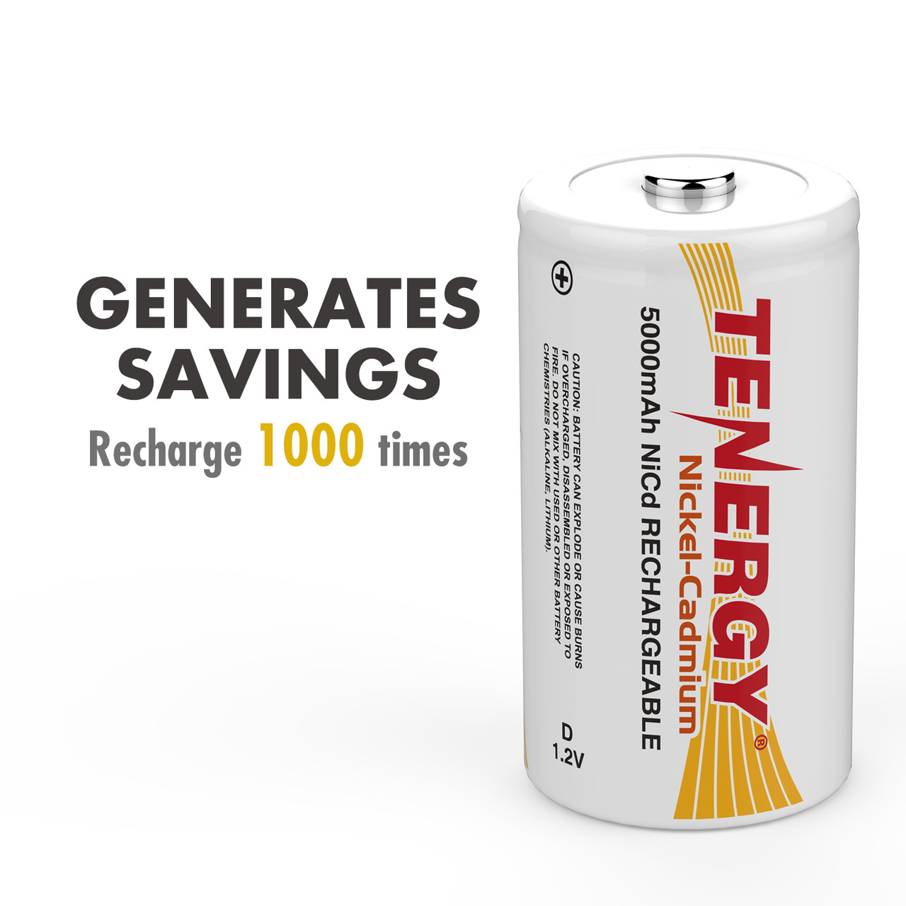 A durable D size NiCd battery that supports 1000 recharge cycles for cost-effective large device power.