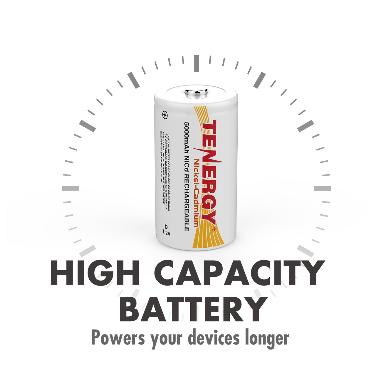 High-capacity Tenergy D NiCd batteries featuring a 1.2V design to power heavy-duty household electronics.