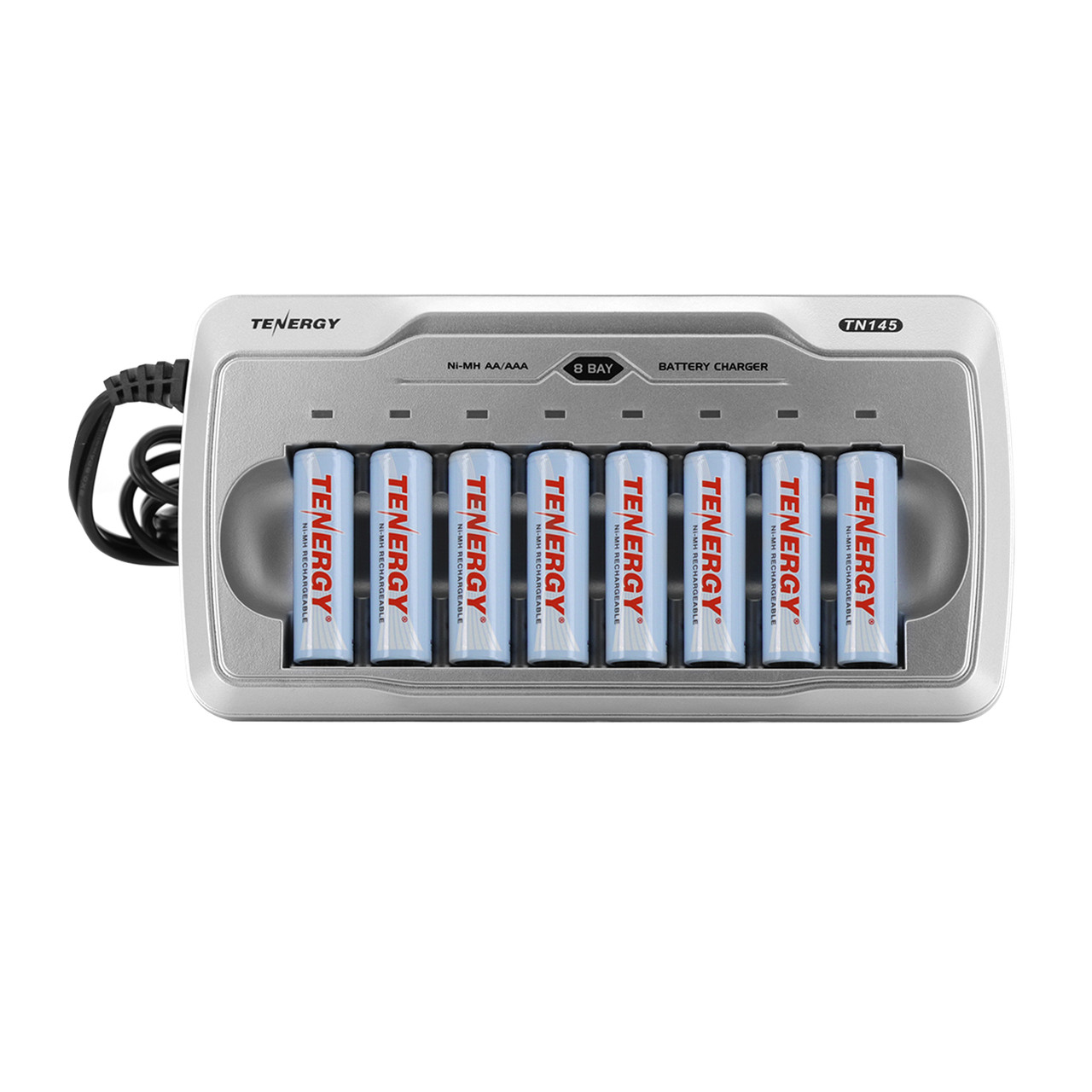 Tenergy TN145 8-Bay AA/AAA NiMH/NiCd Charger with 8 AA NiMH Rechargeable Batteries.