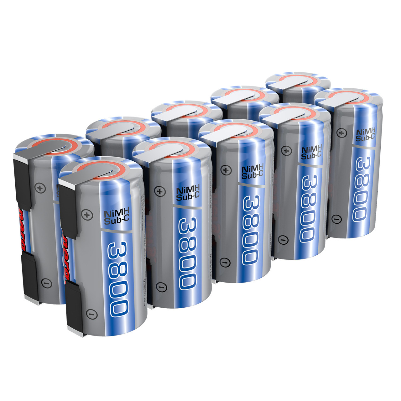 10pcs Tenergy Propel Sub C 3800mAh NiMH Rechargeable Batteries, with Tabs (Special Size)