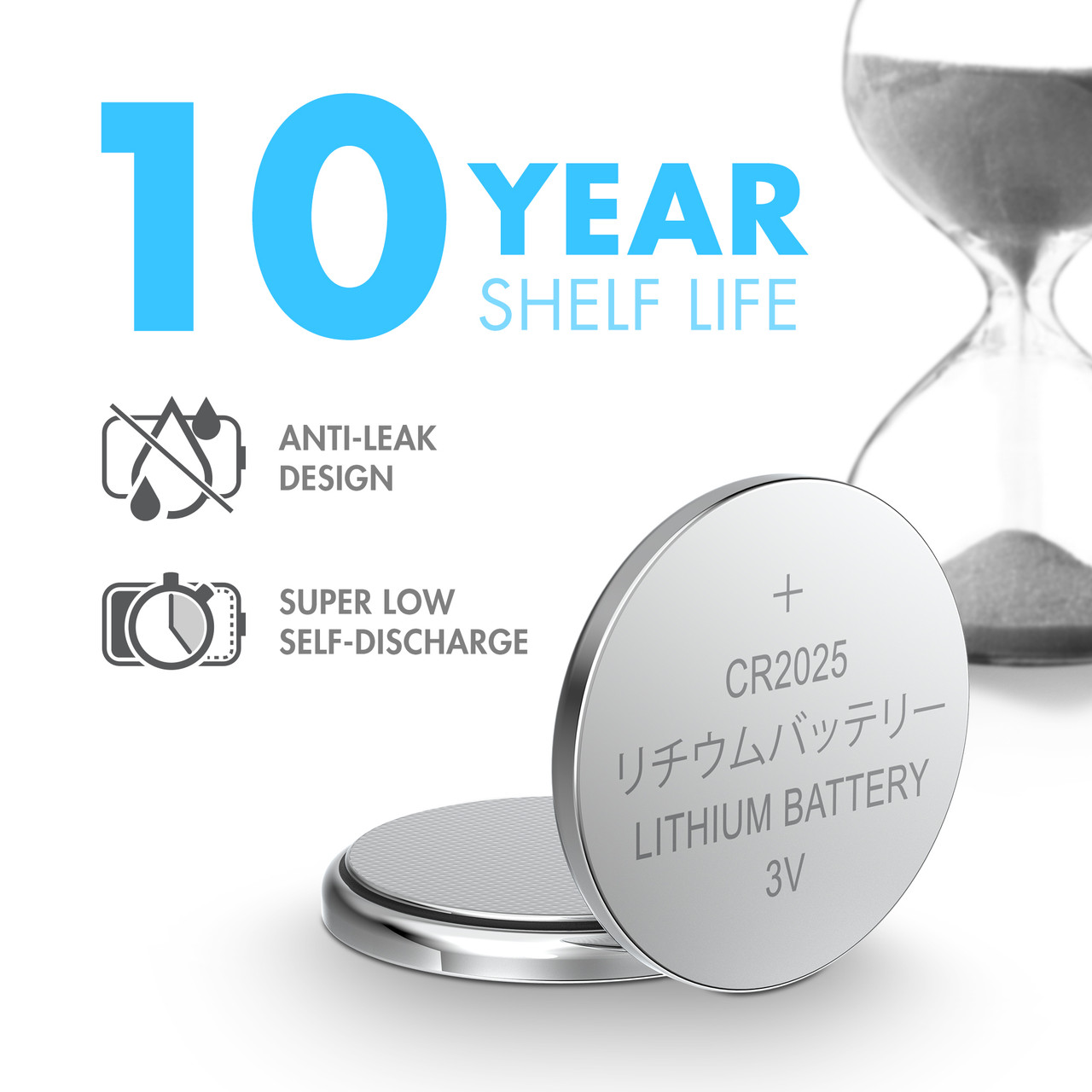 Leak-resistant CR1225 button cells with a 10-year shelf life for reliable long-term emergency storage.