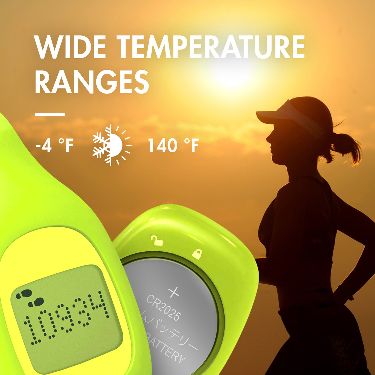 A 3V CR1225 lithium battery being installed in a pedometer to track steps and distance for fitness enthusiasts.