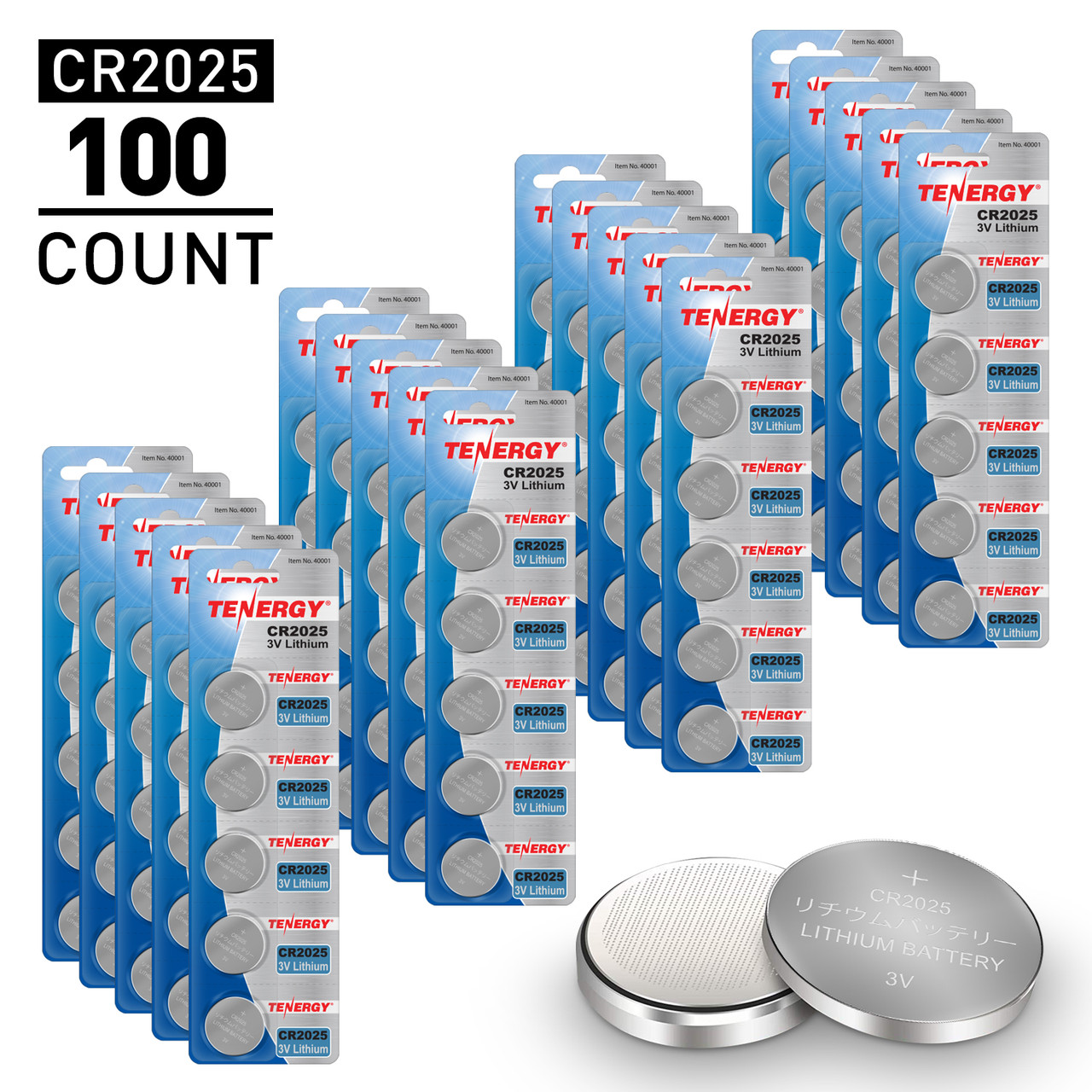 Tenergy CR1225 batteries in bulk 100-count for long-lasting power in small electronic devices.