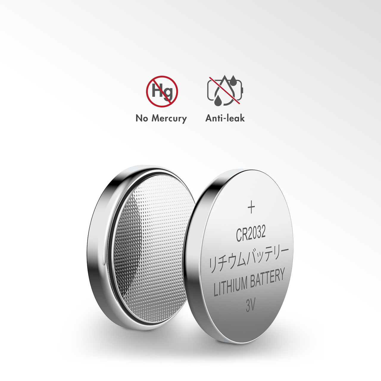 Mercury-free CR2032 3V batteries featuring an anti-leak design for environmentally conscious tech users.