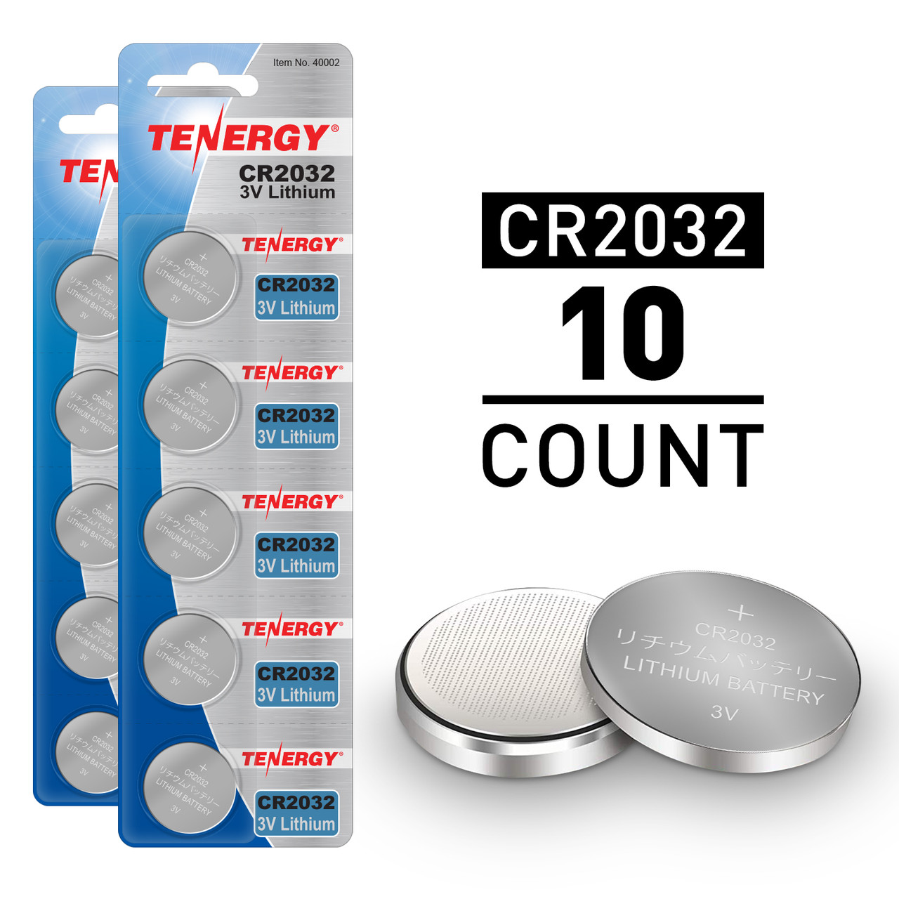 Tenergy CR2032 Lithium Button Cells, 10pcs (2 x Cards)