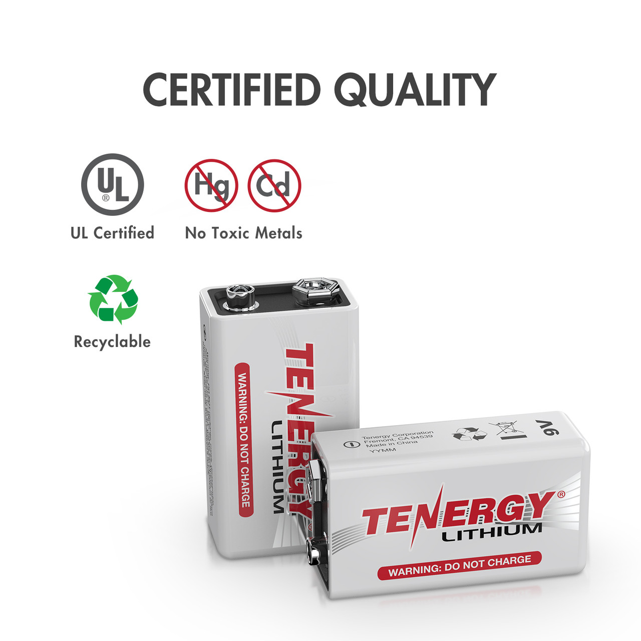 Tenergy 9V Lithium Battery, 1200mah with 10 years shelf life - [Non-Rechargeable]