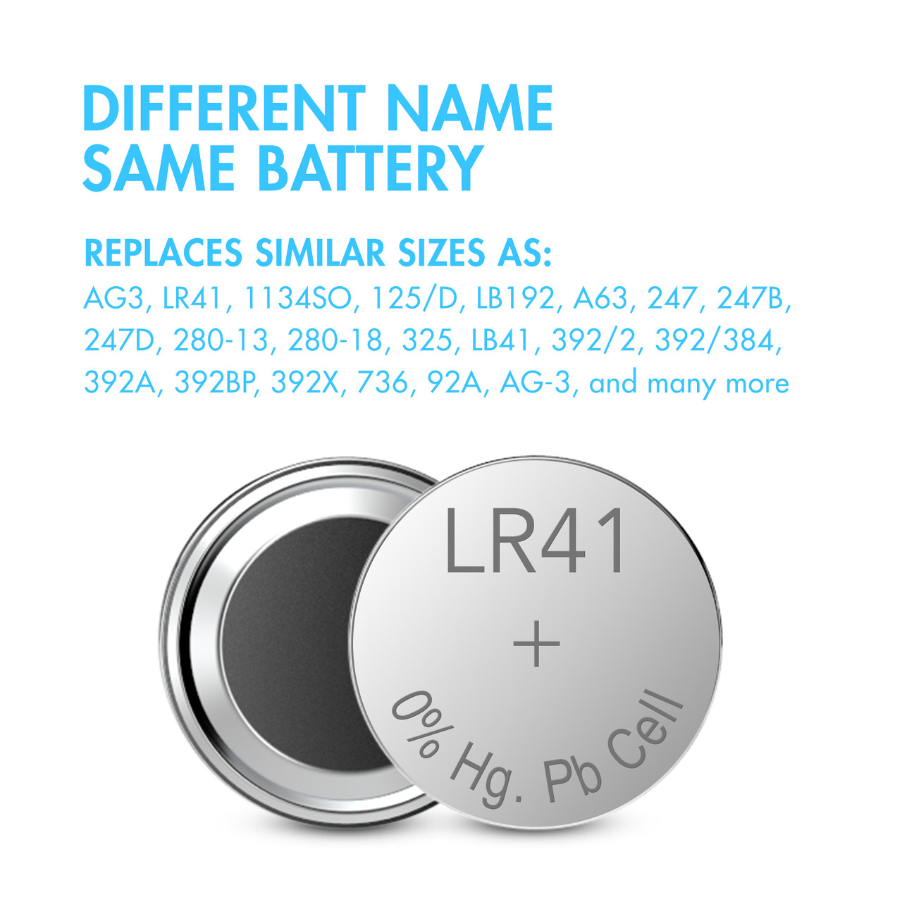 This LR41 battery replacement chart shows compatible sizes like 392 and AG3 for versatile household use.