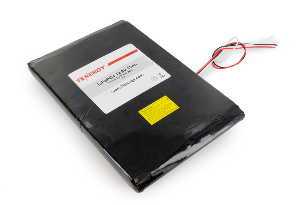 Tenergy 12.8V 15,000mAh LiFePO4 Battery Pack with PCB, DGR-A, 18AWG wire. Custom NTC, PTC, connectors, or configs available.