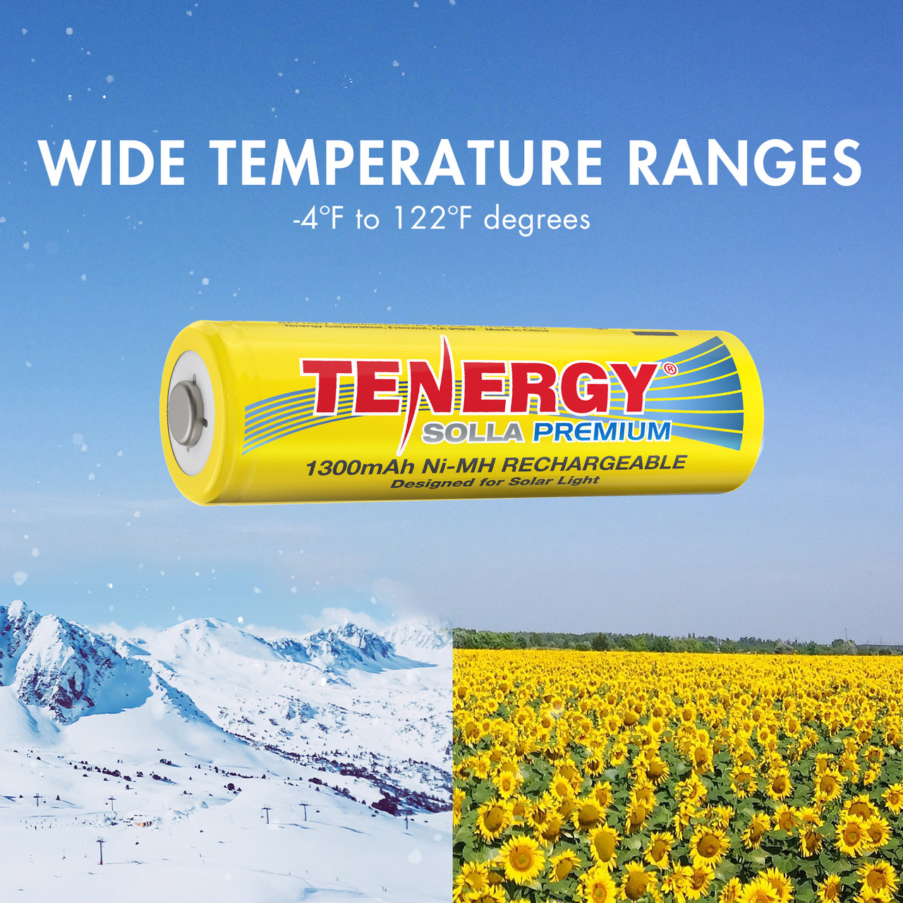 Tenergy Solla Premium Rechargeable NiMH AA Battery, 1300mAh Solar Batteries for Solar Garden Lights, 8 PCS, UL Certified