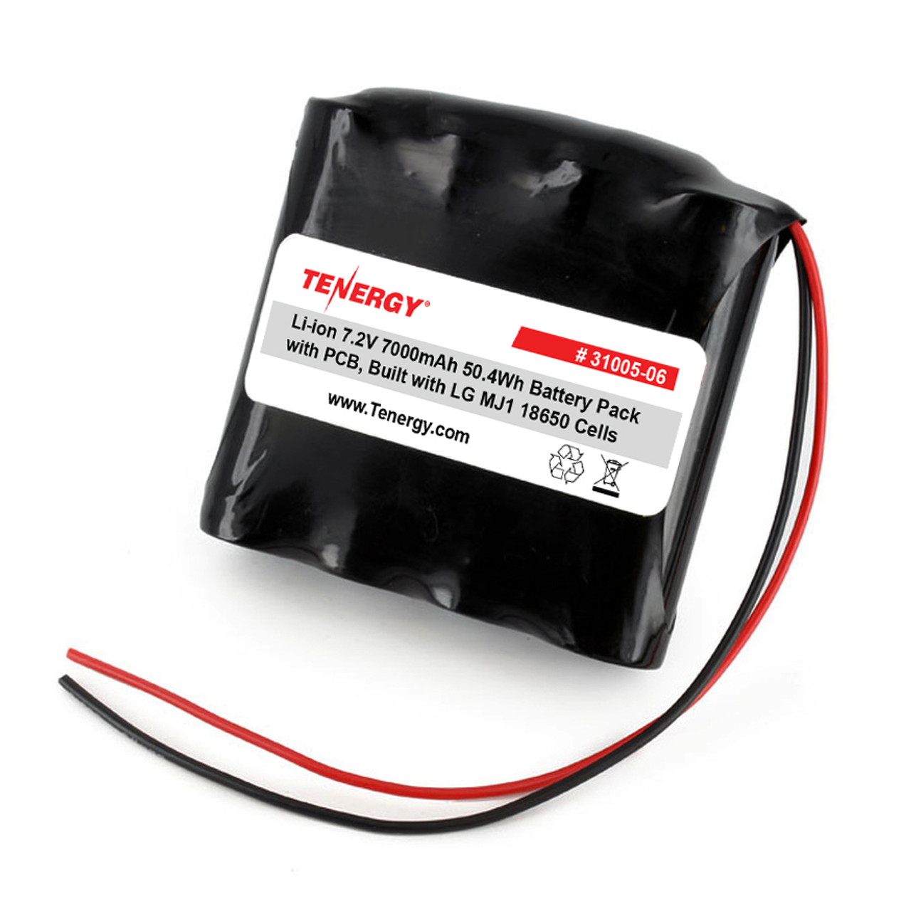 AT: Tenergy Li-ion 7.2V 7000mAh Rechargeable Battery Pack w/ PCB (2S2P, 50.4Wh, 10A Rate) - Built with LG MJ1 18650 Cells