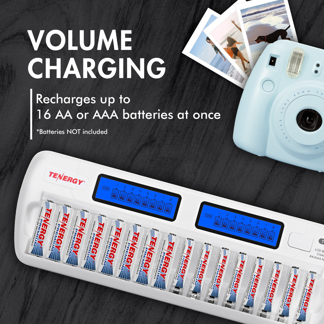 Tenergy 16-bay battery charger manages multiple AA and AAA cells simultaneously for high-volume device users.