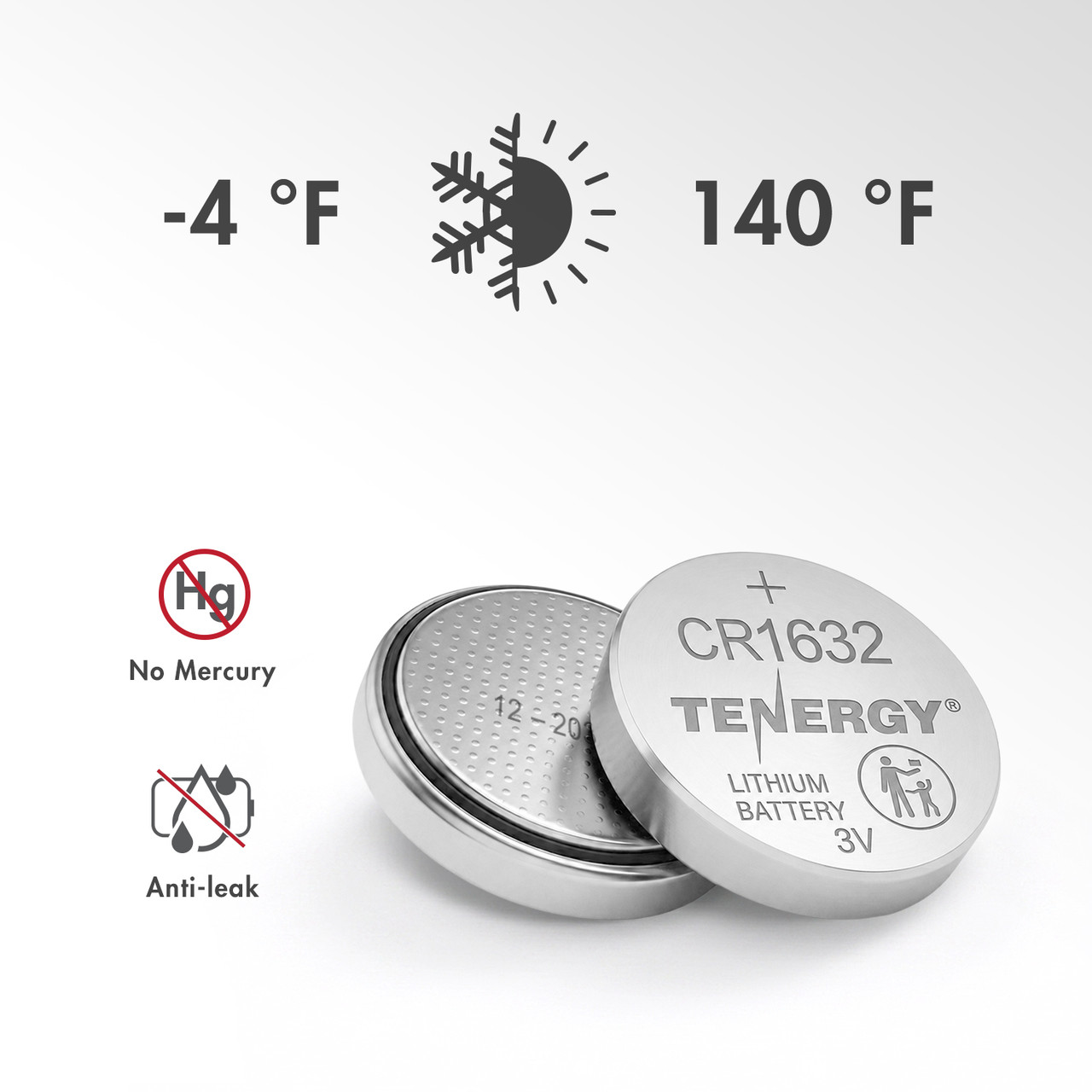 Mercury-free CR1632 3V batteries with wide temperature range support for outdoor equipment users.