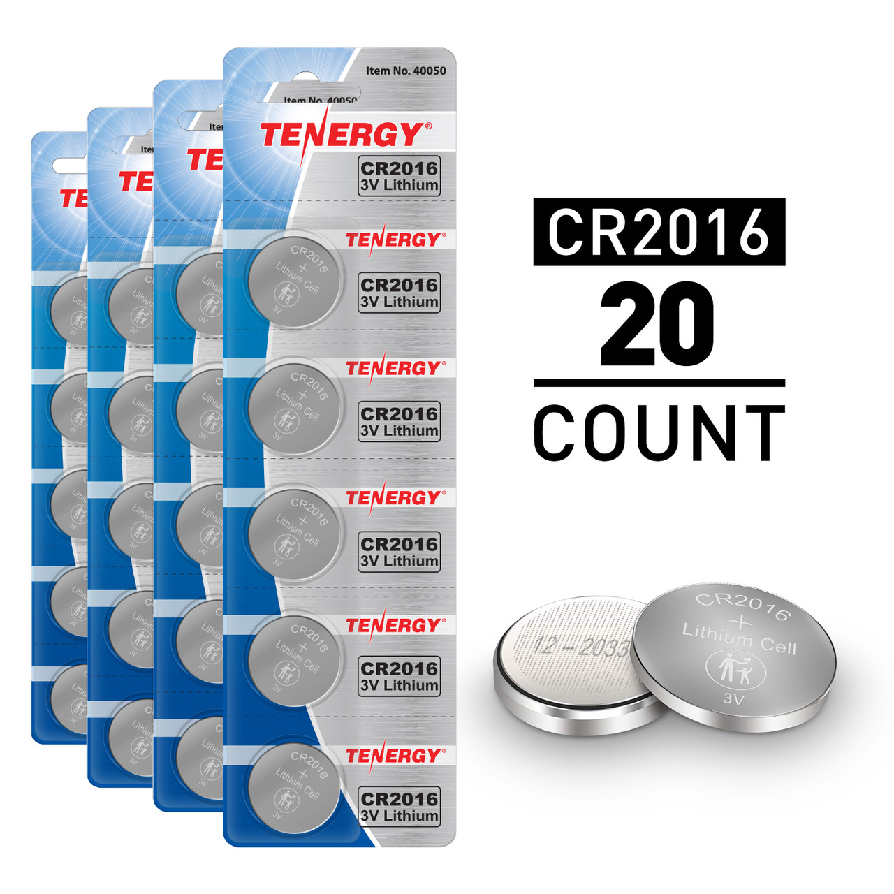 Tenergy CR2016 3V Lithium Button Cells 20 Pack (4 Cards) - Tenergy Power