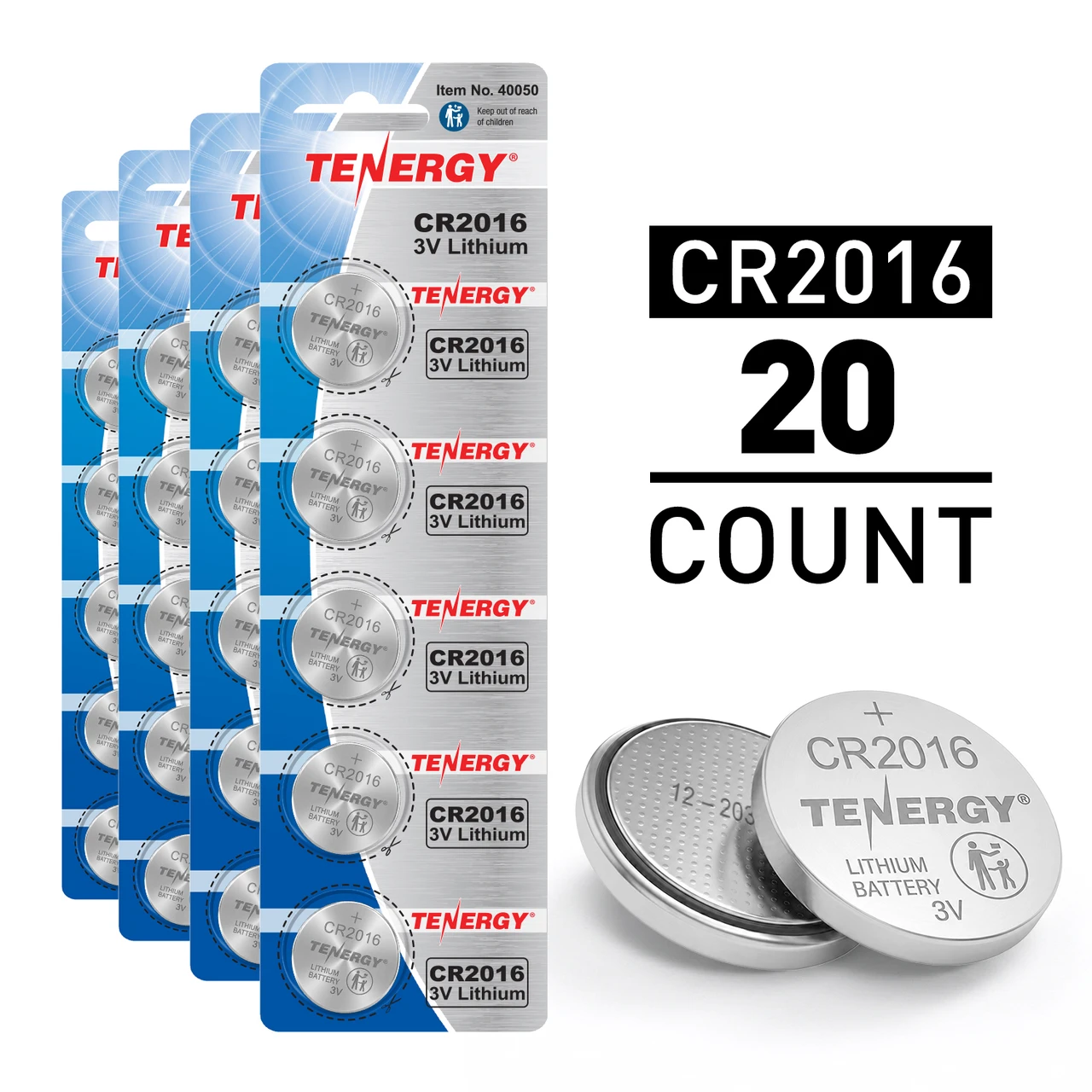 Tenergy CR2016 batteries in 20-count for long-lasting power in small electronics.