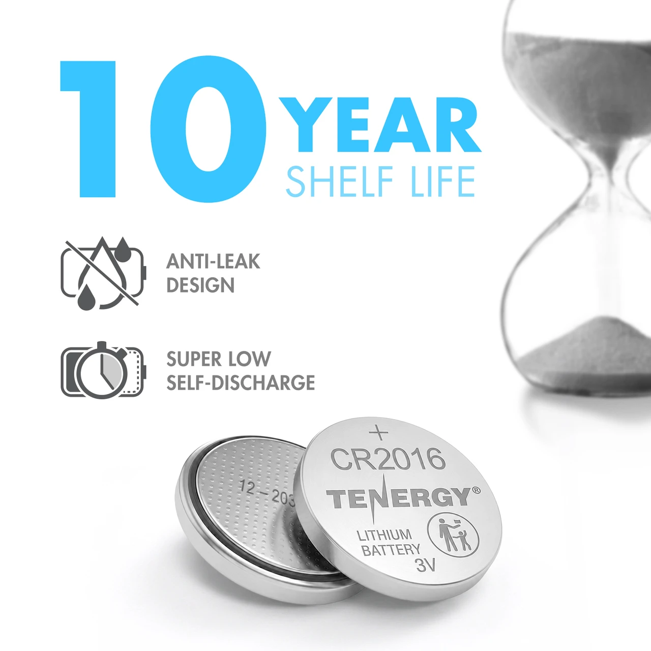 Leak-resistant CR2016 button cells with a 10-year shelf life for long-term storage and reliability.