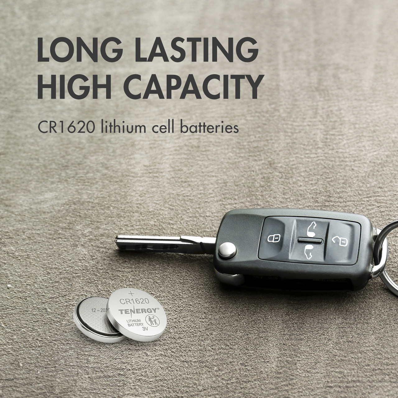 Long lasting CR1620 lithium cell battery installed in a car key fob remote for daily vehicle access.
