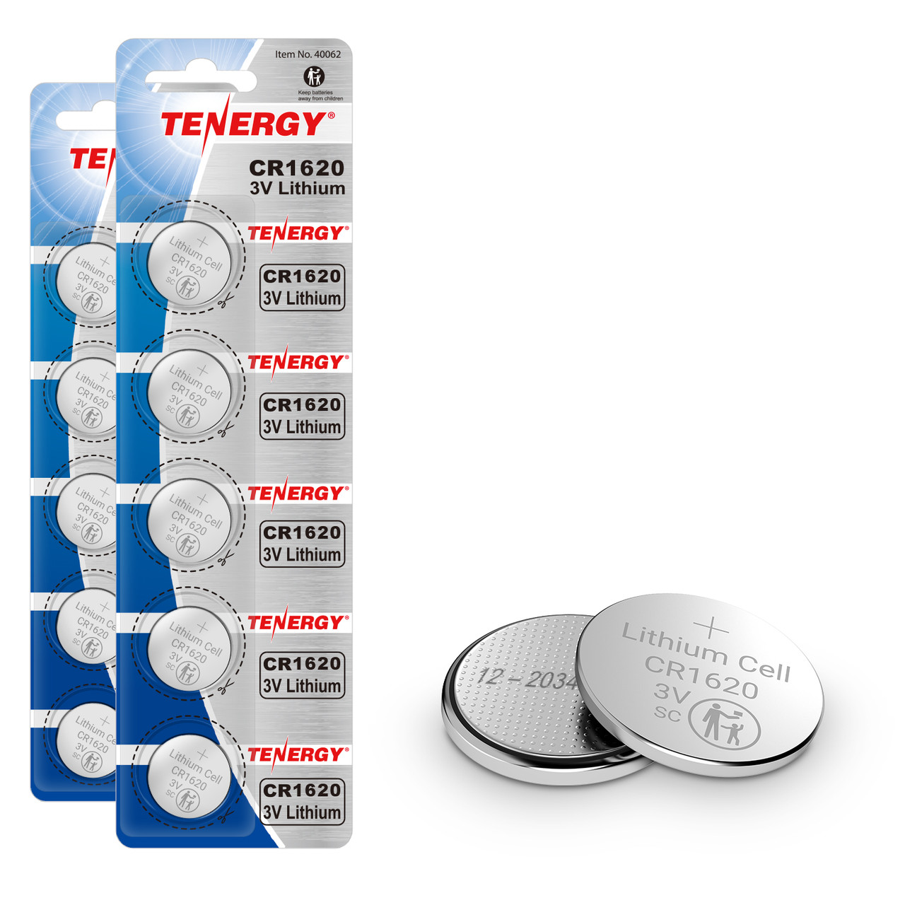 Tenergy CR1620 3V Lithium Button Cells 10 Pack (2 Card)