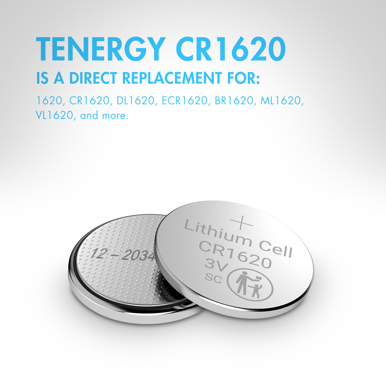 Tenergy CR1620 3V Lithium Button Cells 10 Pack (2 Card)