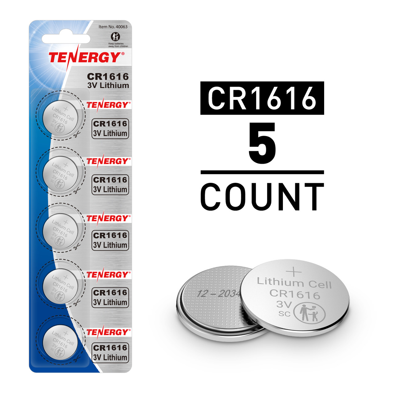 Tenergy CR1616 5-pack of 3V lithium coin cells provides a reliable power source for small electronic devices.