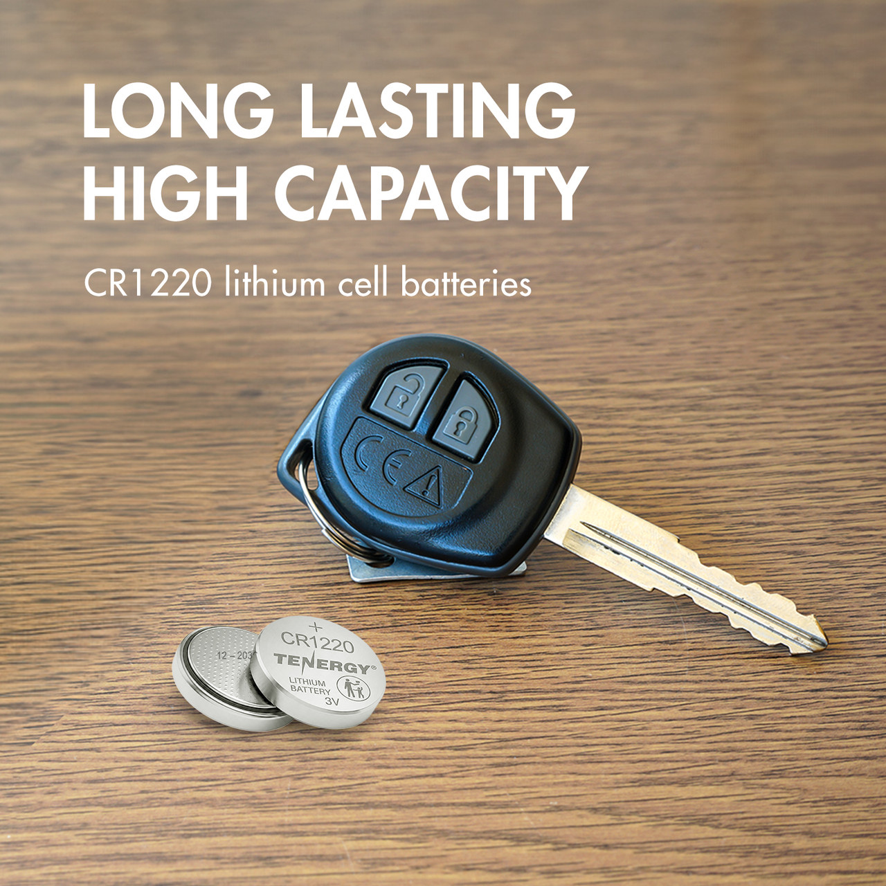 This CR1220 button cell battery provides long-lasting power for automotive key fobs and remote entry systems.
